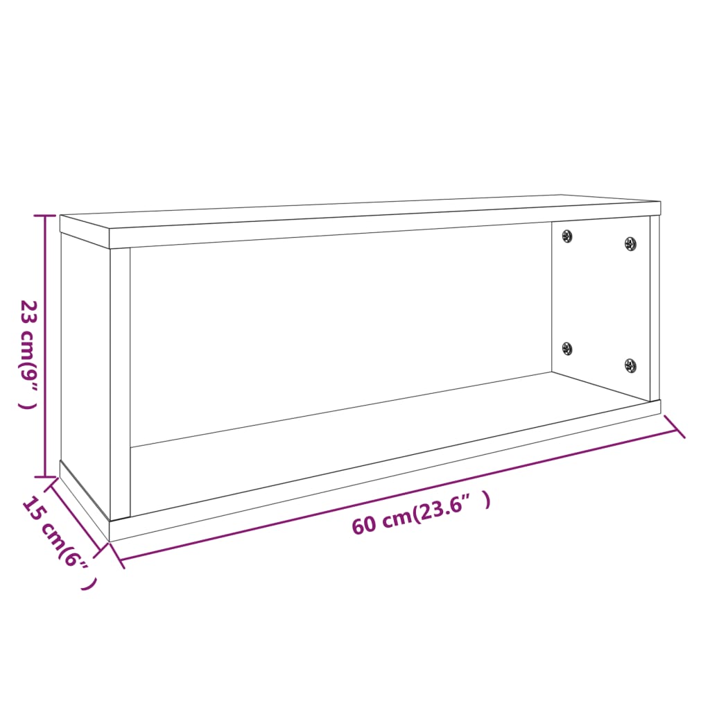 Rafturi de perete cub, 4 buc., gri sonoma, 60x15x23 cm, lemn