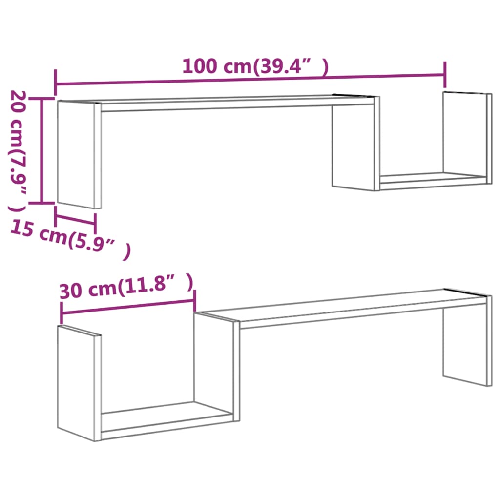 Rafturi colț perete 2 buc sonoma gri 100x15x20cm lemn prelucrat