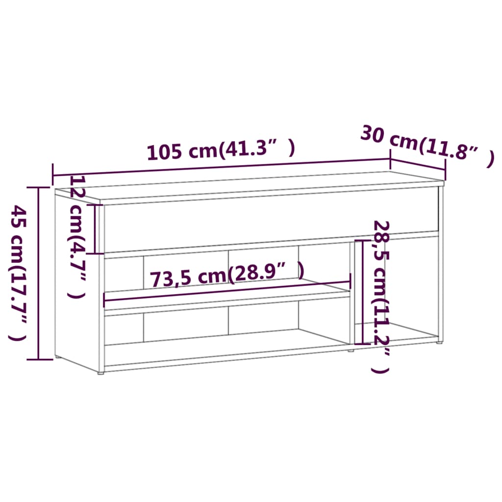 Bancă pentru pantofi stejar maro 105x30x45 cm lemn prelucrat