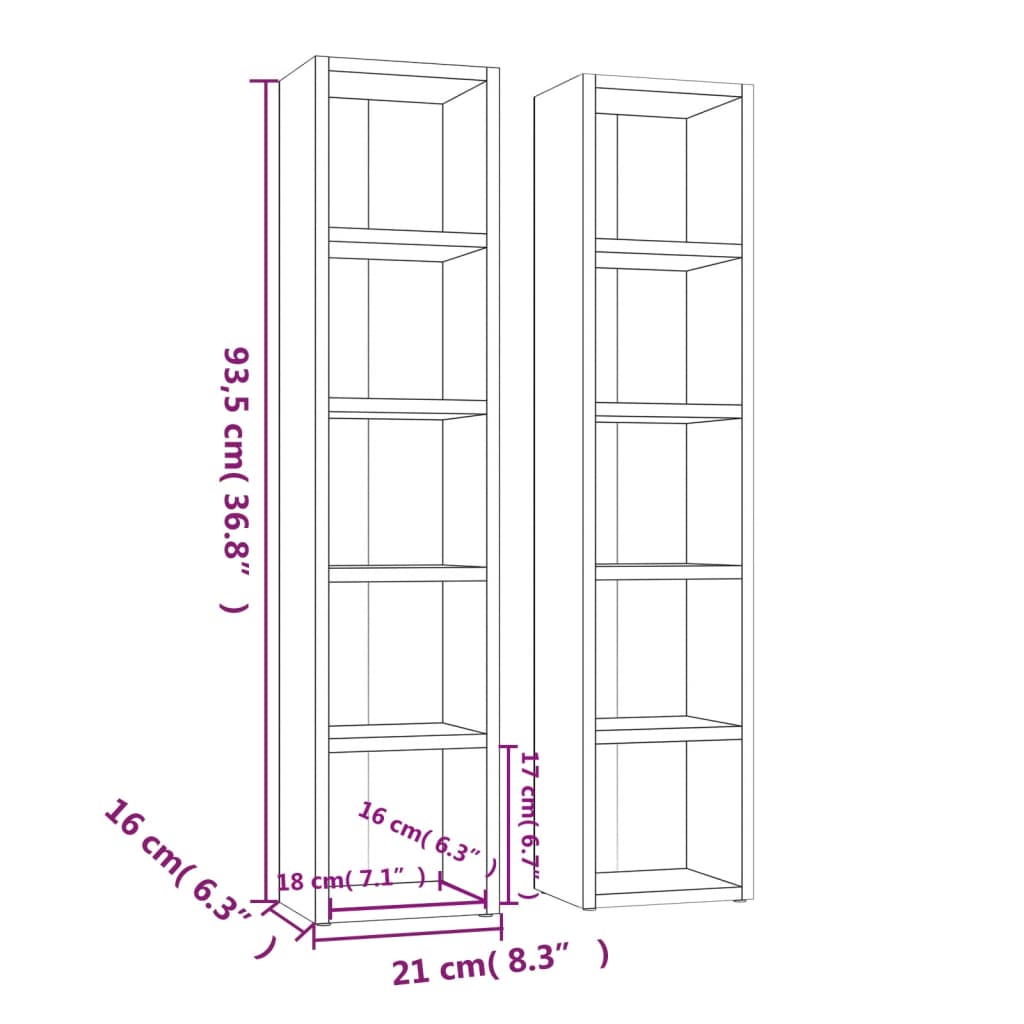 Dulap CD-uri 2 buc. stejar maro 21x16x93,5 cm lemn prelucrat