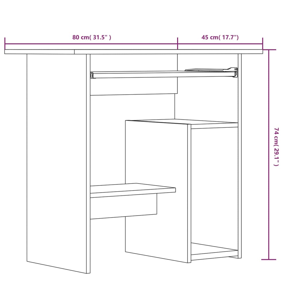 Birou, stejar maro, 80x45x74 cm, lemn prelucrat