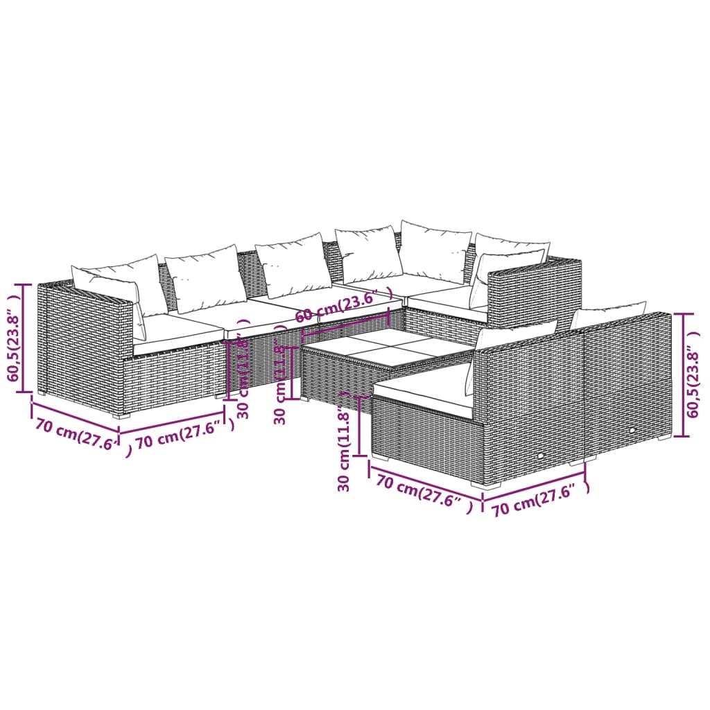 Set mobilier de grădină cu perne, 8 piese, maro, poliratan