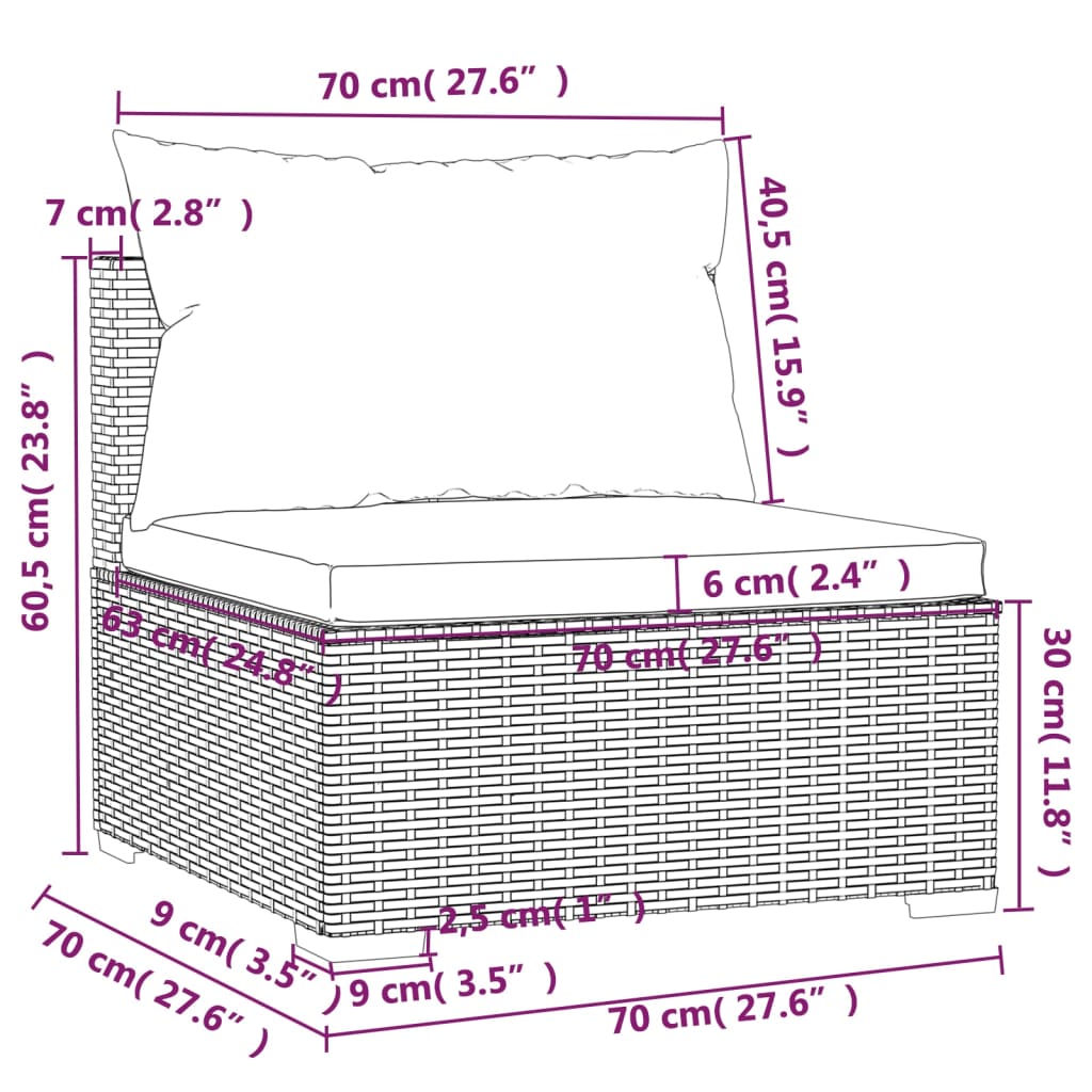 Set mobilier de grădină cu perne, 13 piese, maro, poliratan