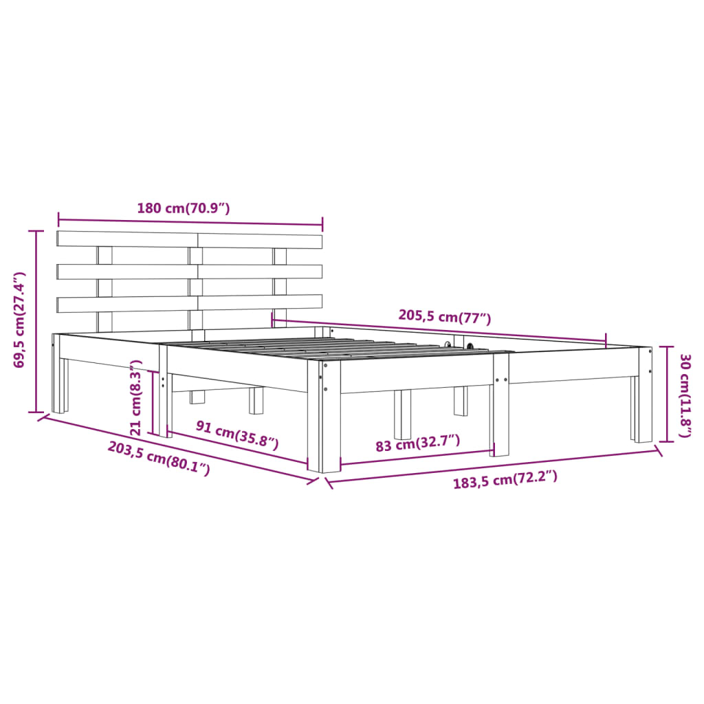 Cadru de pat Super King, 180x200 cm, lemn masiv