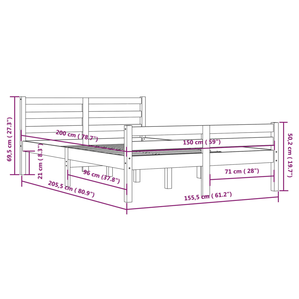 Cadru de pat King Size, alb, 150x200 cm, lemn masiv