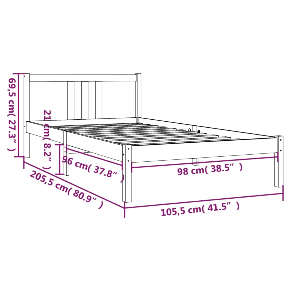 Cadru de pat, gri, 100x200 cm, lemn masiv de pin