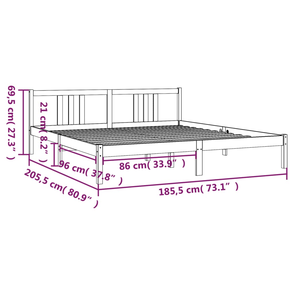 Cadru de pat Super King, gri, 180x200 cm, lemn masiv