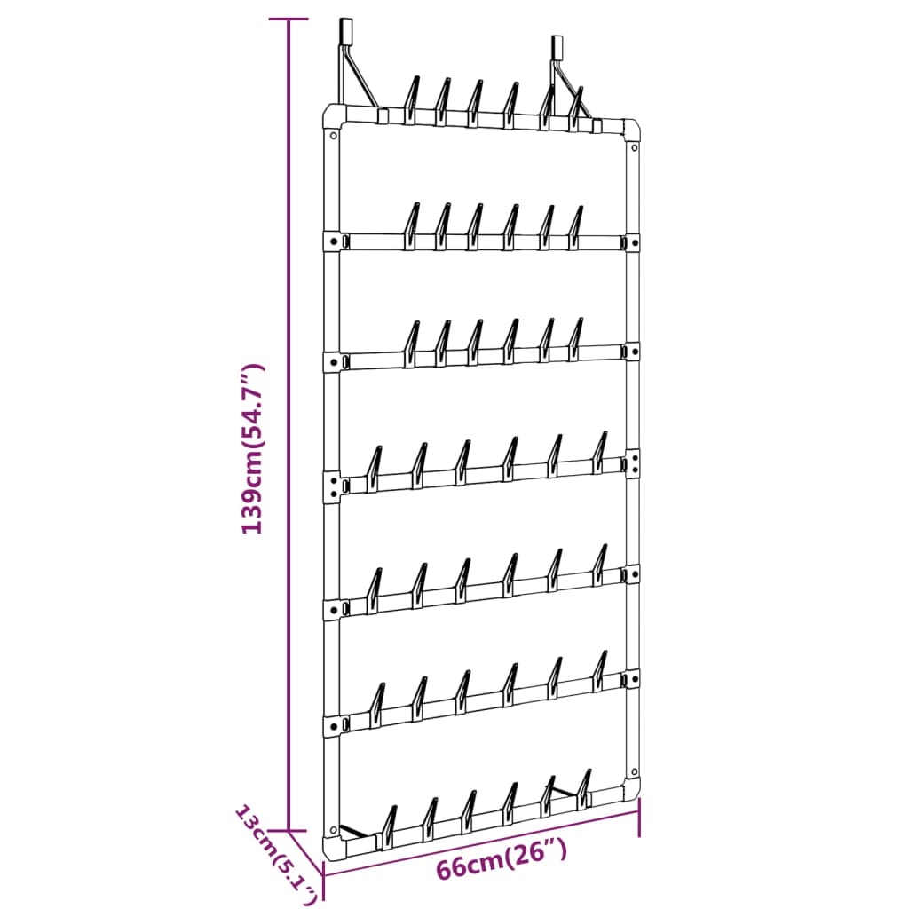 Suport pentru pantofi suspendat, argintiu, 66x13x139 cm