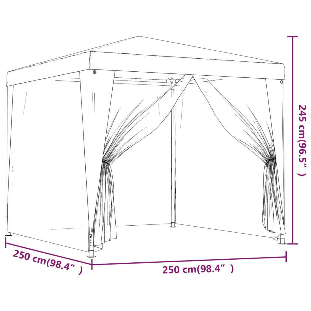 Cort de petrecere cu 4 pereți din plasă, verde, 2,5x2,5 m, HDPE