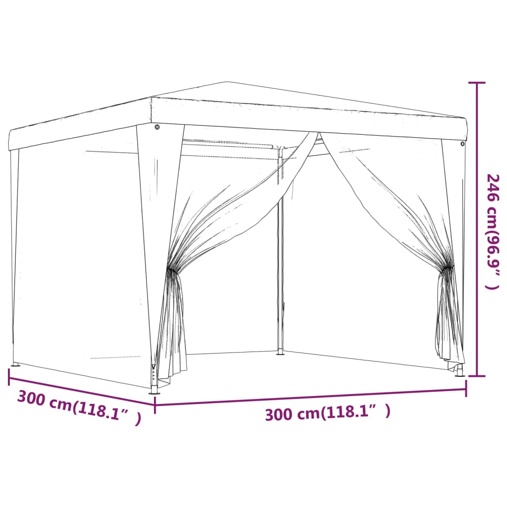 Cort de petrecere cu 4 pereți din plasă, verde, 3x3 m, HDPE