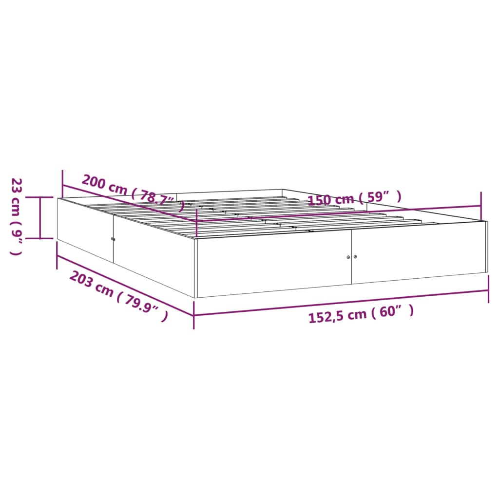 Cadru de pat King Size, alb, 150x200 cm, lemn masiv