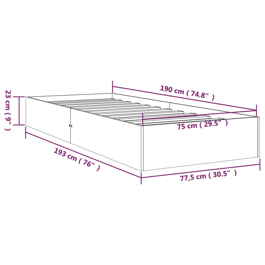 Cadru de pat mic single, maro miere, 75x190 cm, lemn masiv