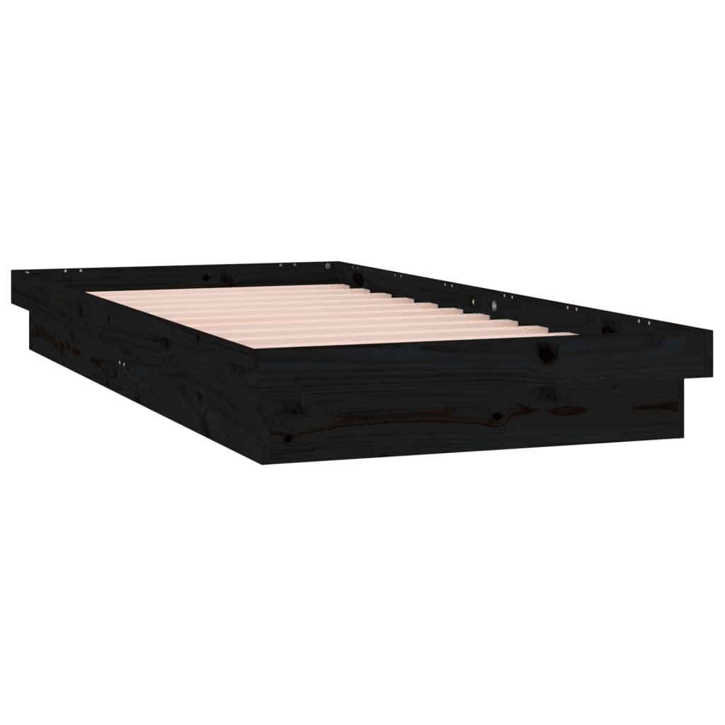 Cadru de pat cu LED, negru, 100x200 cm, lemn masiv