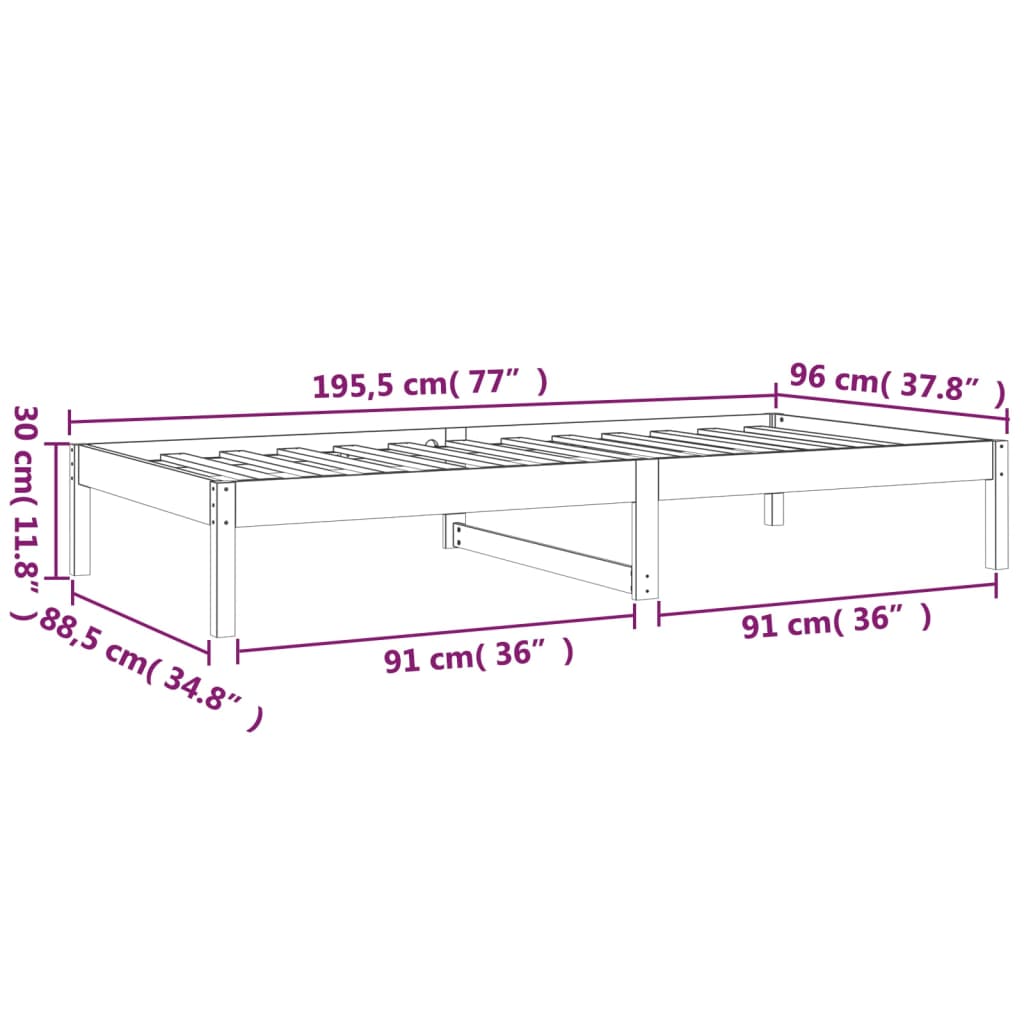 Pat de zi 3FT Single, alb, 90x190 cm, lemn masiv de pin