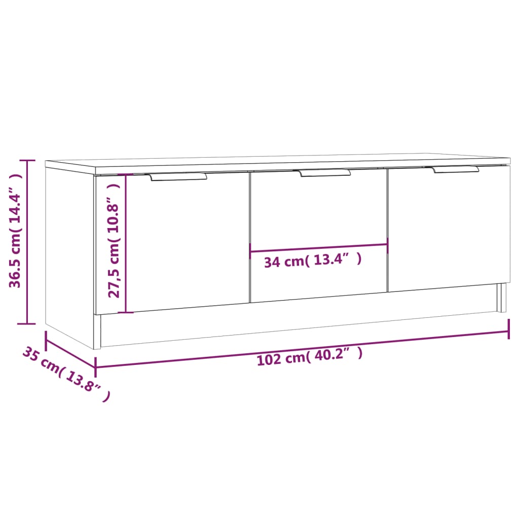 Comodă TV, gri beton, 102x35x36,5 cm, lemn prelucrat