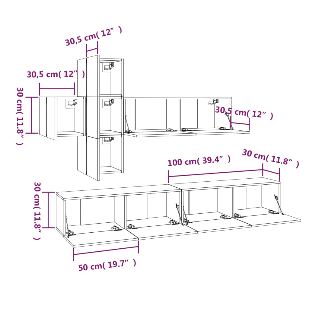 Set comode TV, 7 piese, stejar maro, lemn compozit