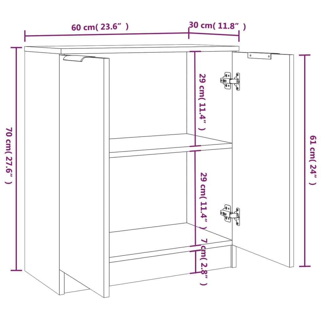 Servante, 2 buc., negru, 60x30x70 cm, lemn compozit