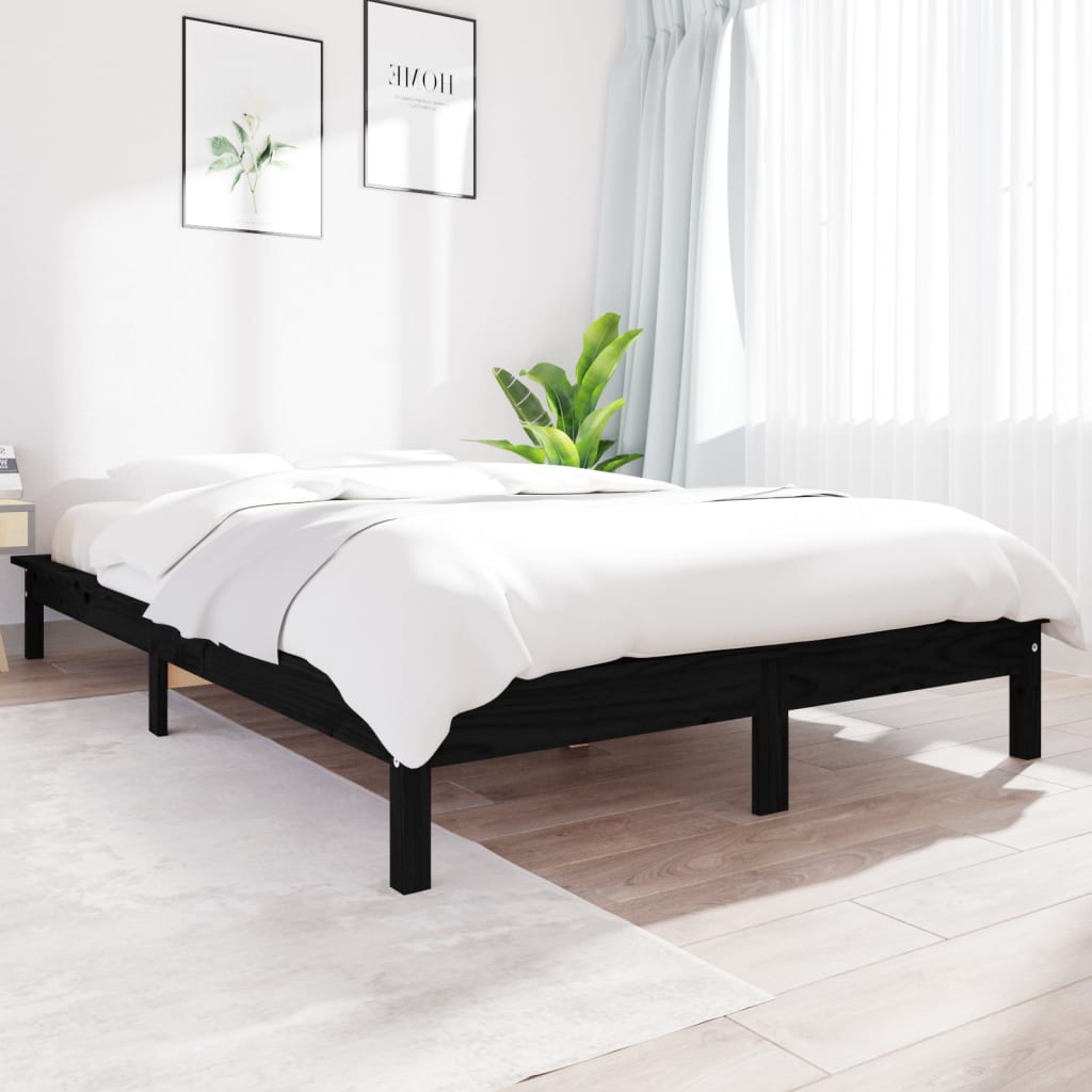 Cadru de pat, negru, 150x200 cm, King Size, lemn masiv de pin