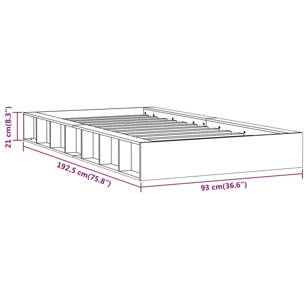 Cadru de pat mic single 2FT6, 75x190 cm, lemn masiv