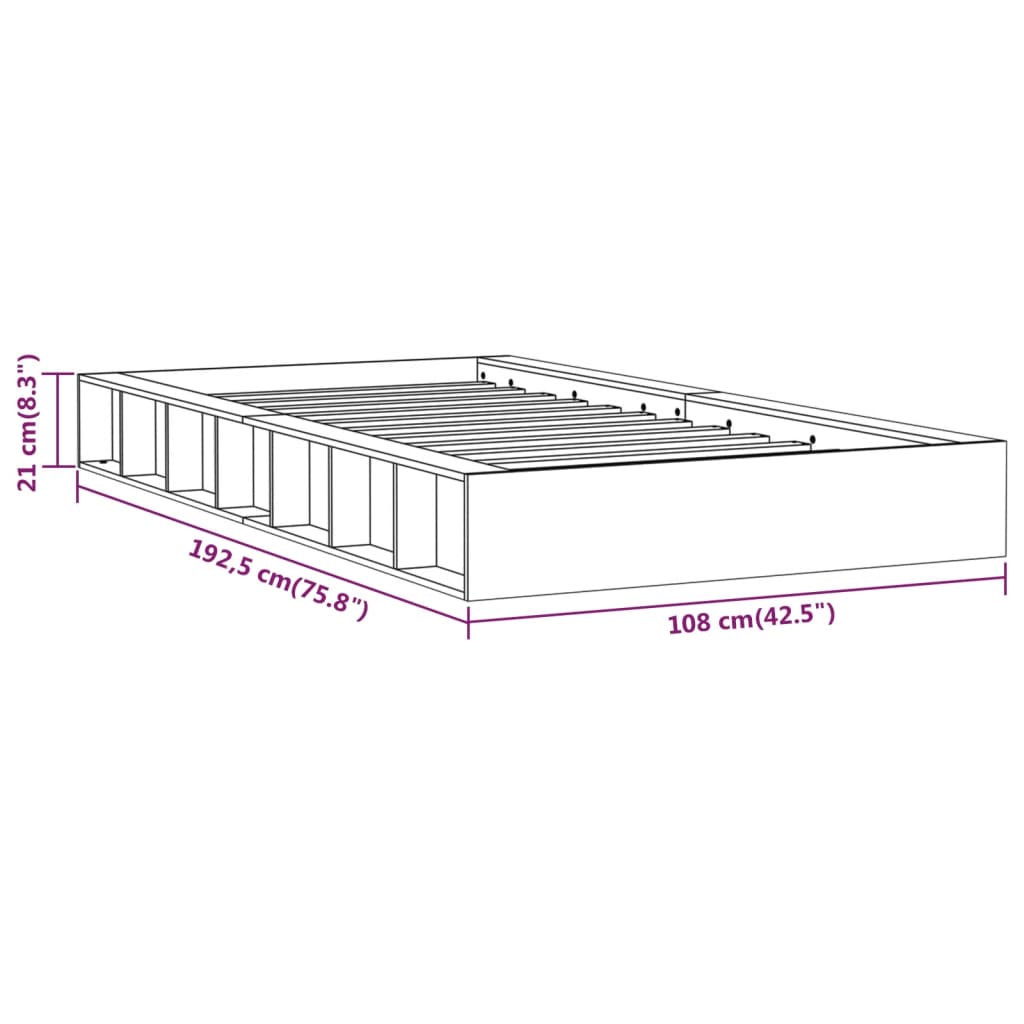 Cadru de pat single 3FT, negru, 90x190 cm, lemn masiv