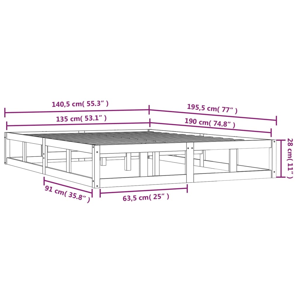 Cadru de pat dublu 4FT6, 135x190 cm, lemn masiv