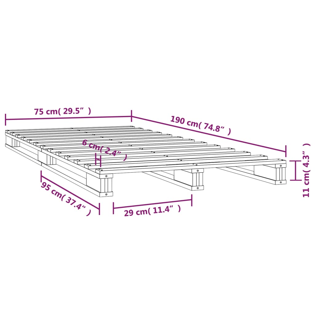 Pat din paleți Single Small 2FT6 alb 75x190 cm lemn masiv pin