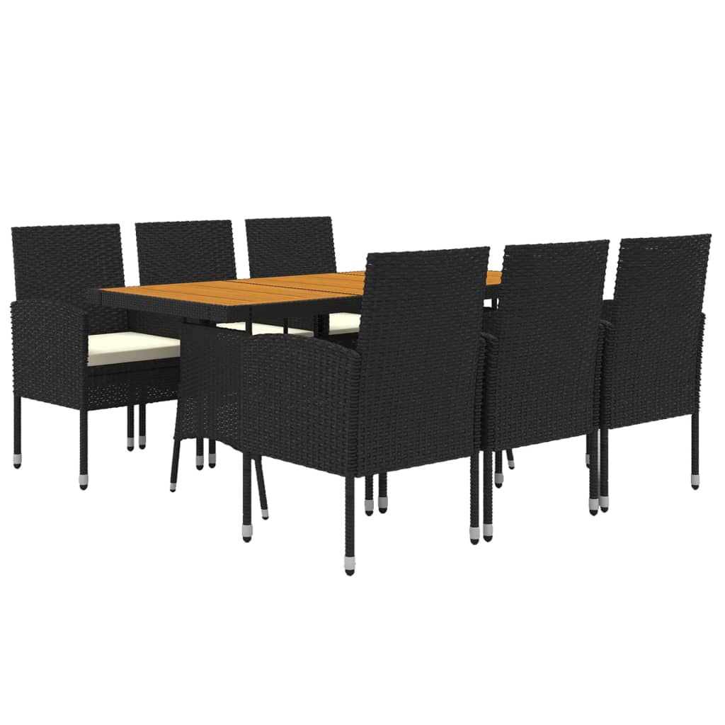 Set mobilier de exterior, 7 piese, negru, poliratan