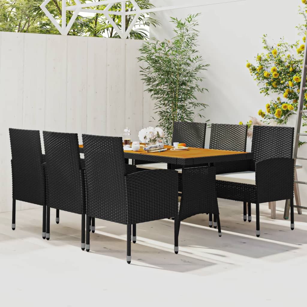 Set mobilier de exterior, 7 piese, negru, poliratan