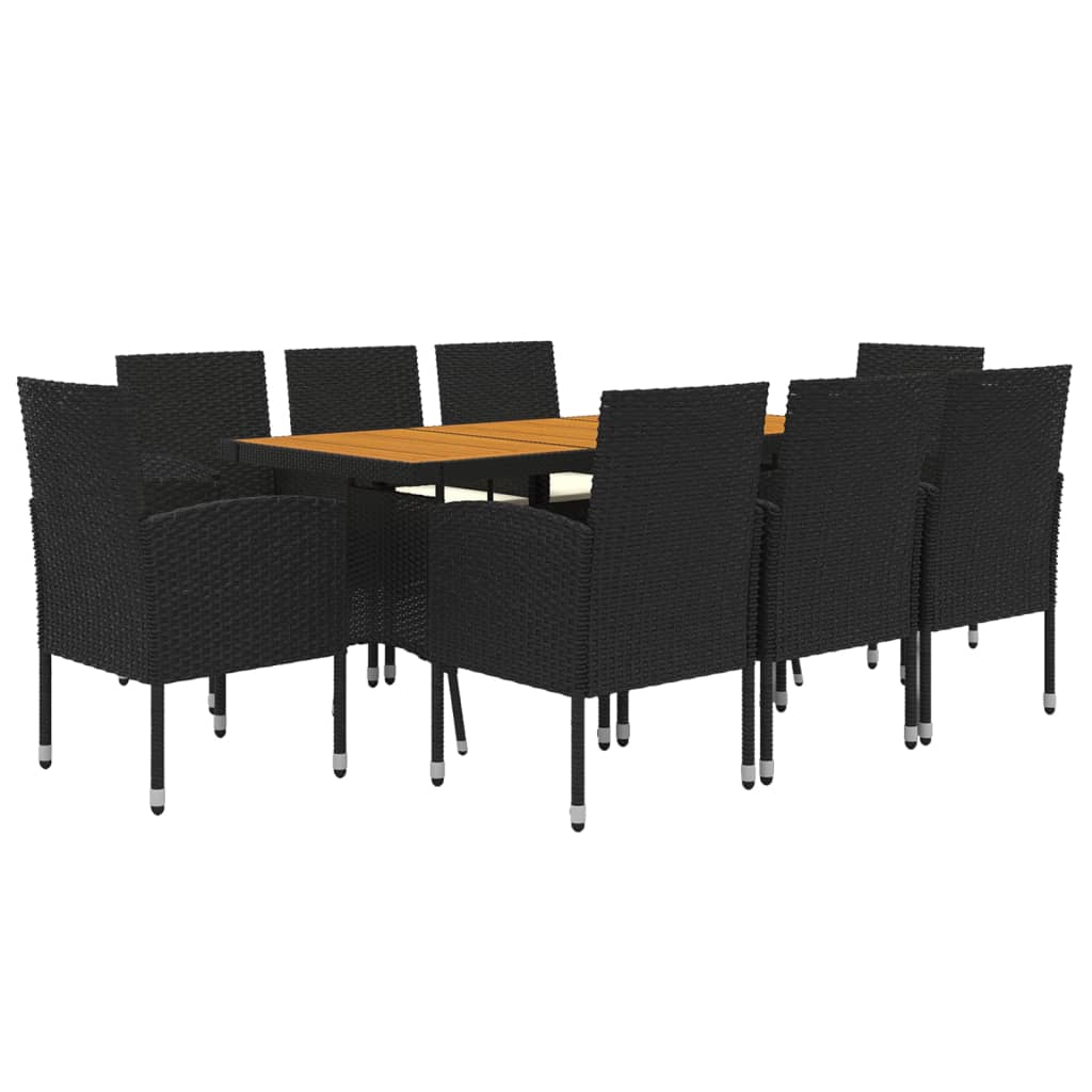 Set mobilier de exterior, 9 piese, negru, poliratan