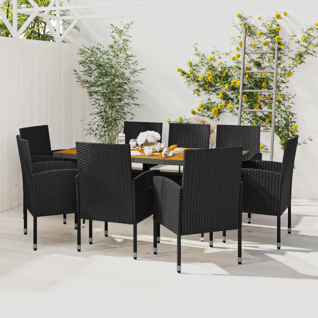 Set mobilier de exterior, 9 piese, negru, poliratan