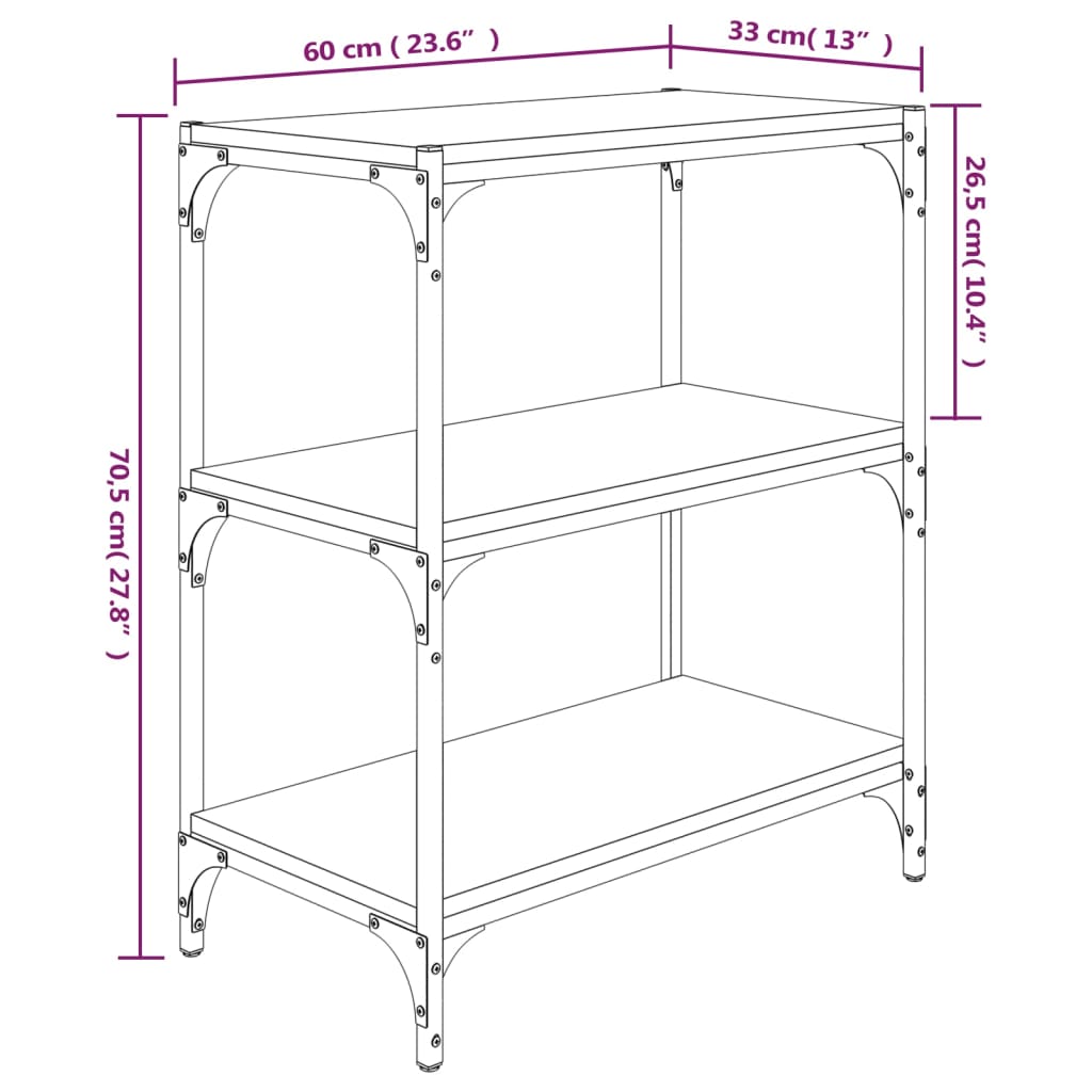 Raft de cărți stejar maro 60x33x70,5 cm, lemn prelucrat și oțel