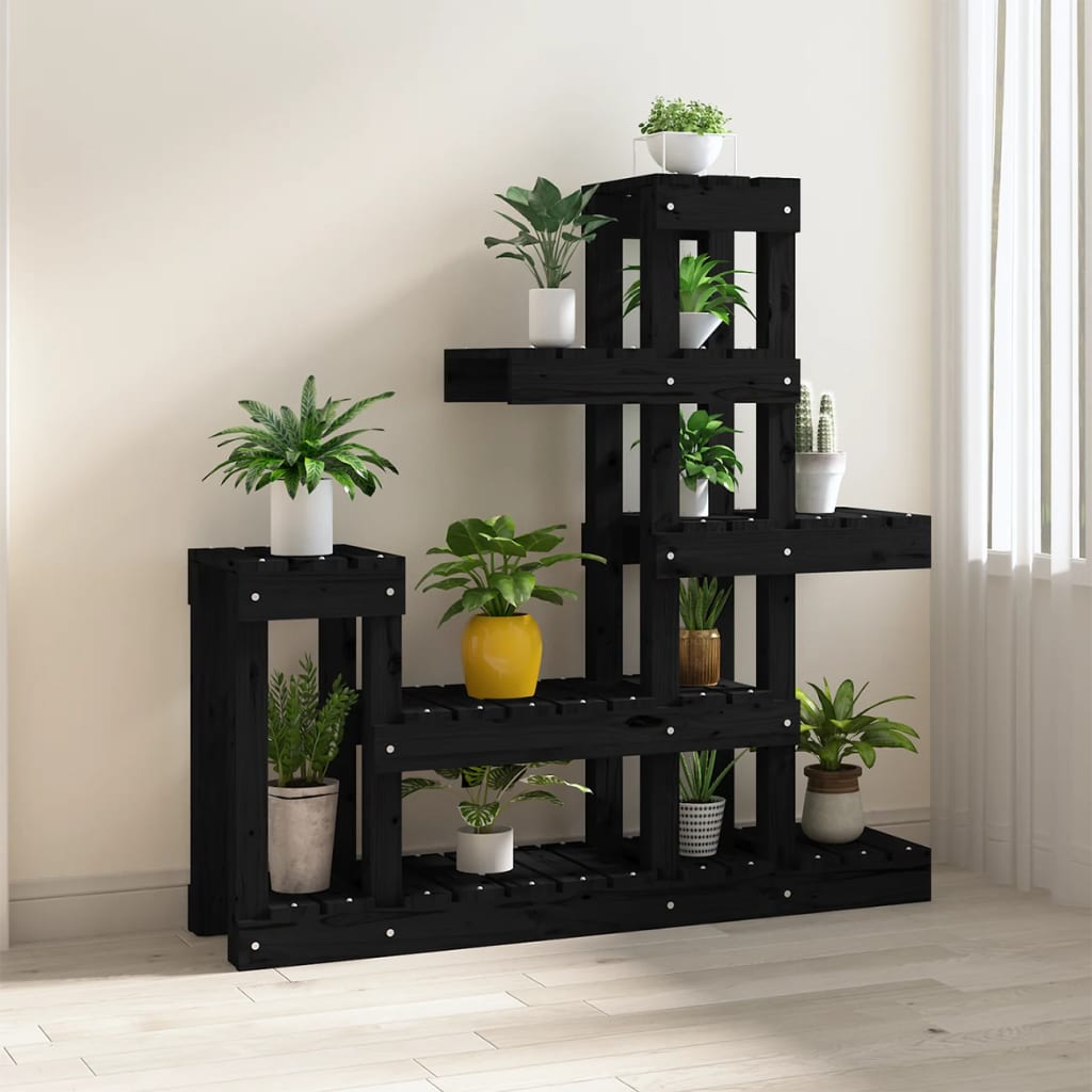 Suport pentru plante, Negru,92x25x97 cm, lemn masiv de pin