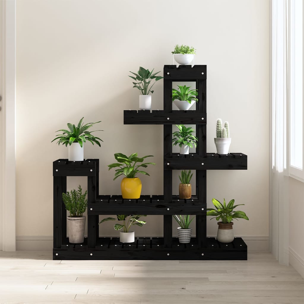 Suport pentru plante, Negru,92x25x97 cm, lemn masiv de pin