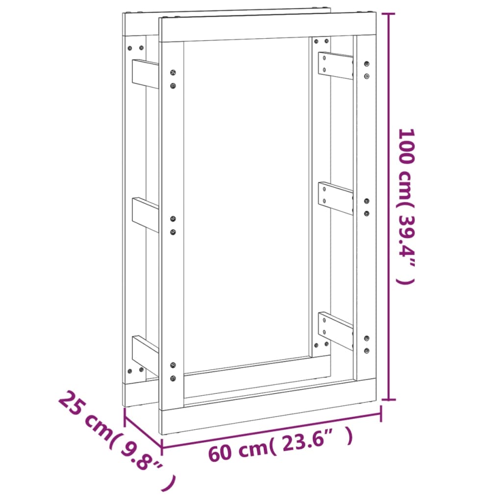 Rastel pentru lemne de foc, negru, 60x25x100 cm lemn masiv pin