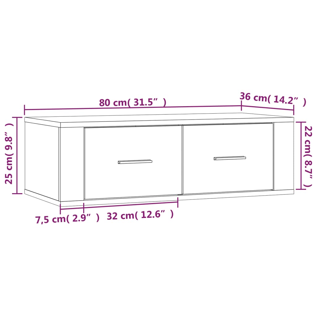 Dulap TV suspendat, negru, 80x36x25 cm, lemn compozit