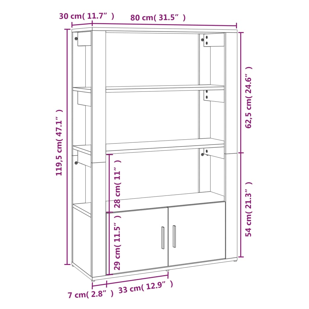 Servantă, alb, 80x30x119,5 cm, lemn prelucrat