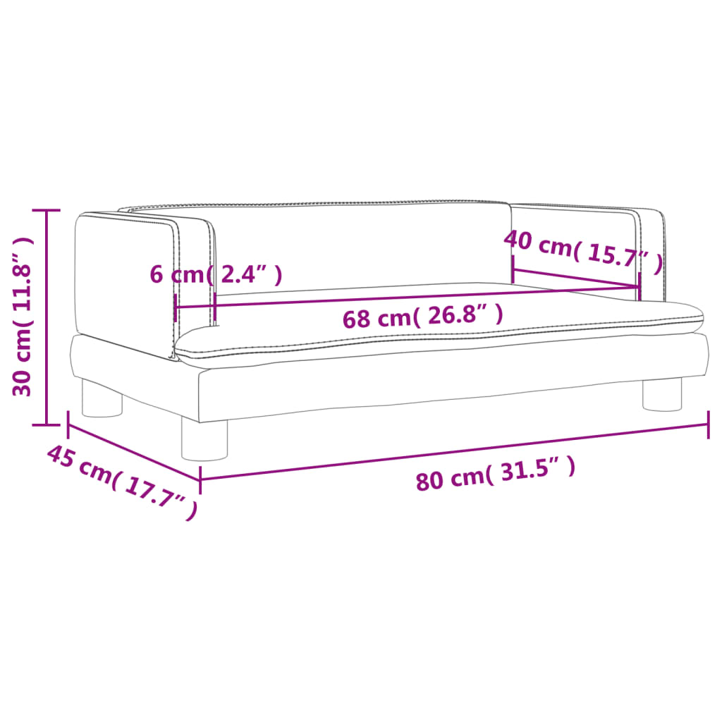 Canapea pentru copii, gri deschis, 80x45x30 cm, catifea