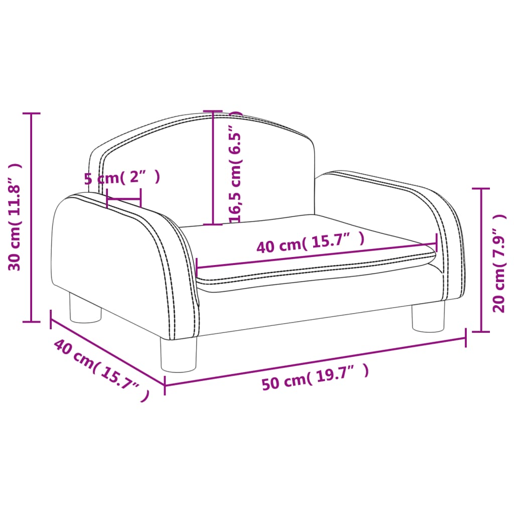 Canapea pentru copii, gri, 50x40x30 cm, piele ecologică