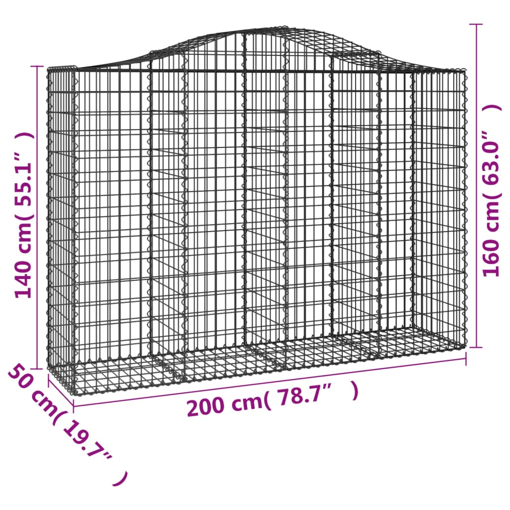 Coșuri gabion arcuite 40 buc, 200x50x140/160cm, fier galvanizat