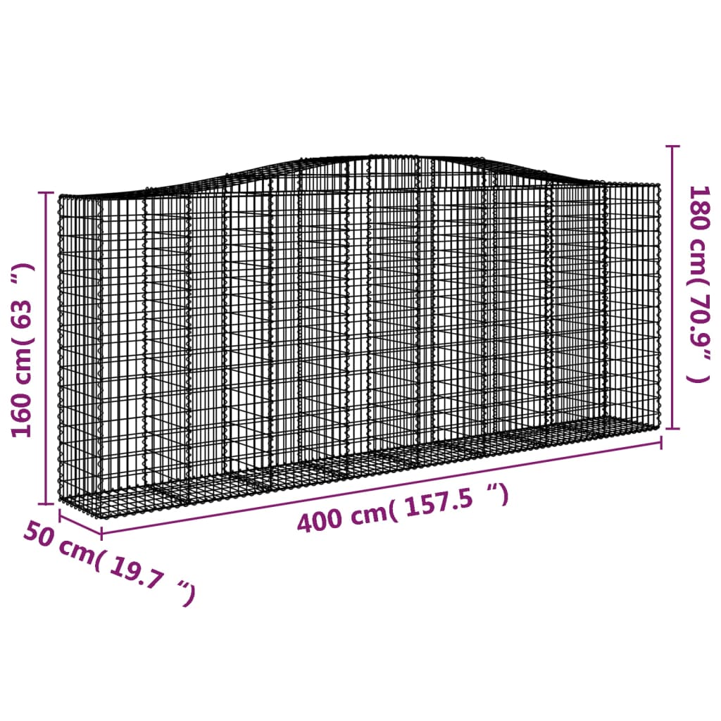 Coș gabion arcuit, 15 buc, 400x50x160/180 cm, fier galvanizat