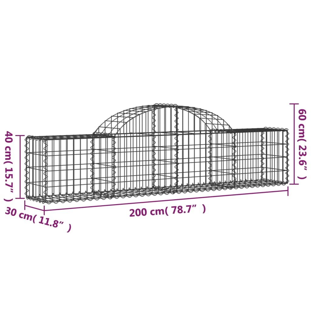 Coșuri gabion arcuite 5 buc, 200x30x40/60 cm, fier galvanizat