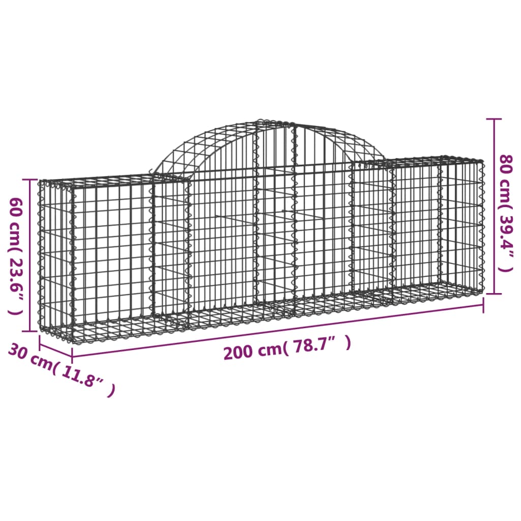 Coșuri gabion arcuite 20 buc, 200x30x60/80 cm, fier galvanizat