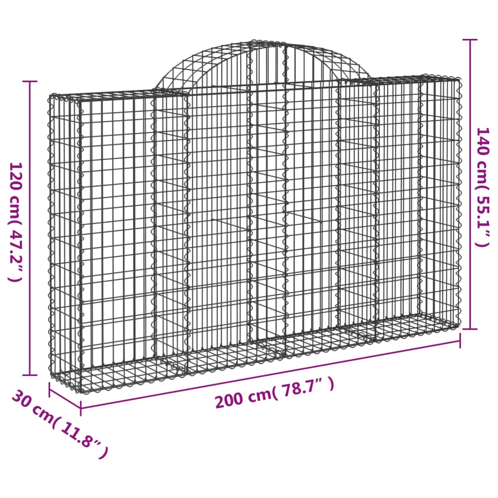 Coșuri gabion arcuite 15 buc, 200x30x120/140cm, fier galvanizat