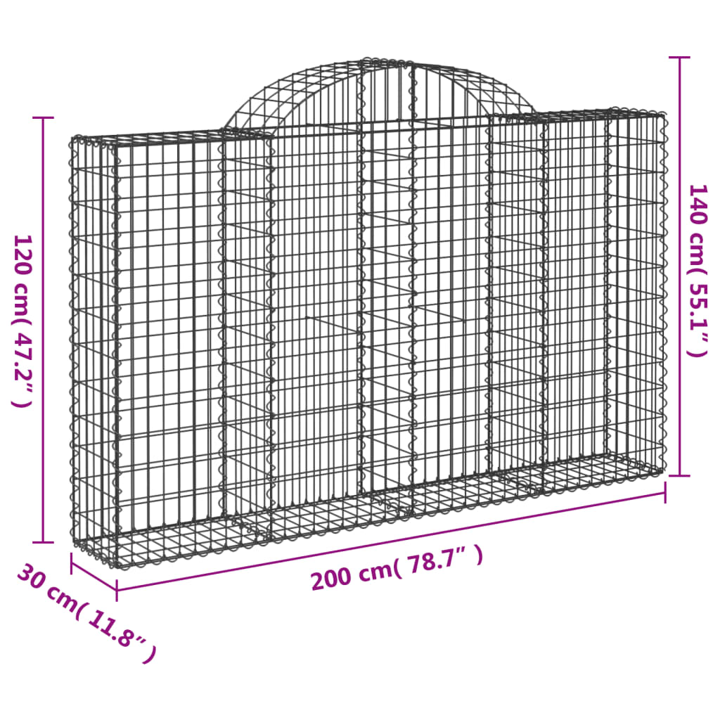 Coșuri gabion arcuite 18 buc, 200x30x120/140cm, fier galvanizat