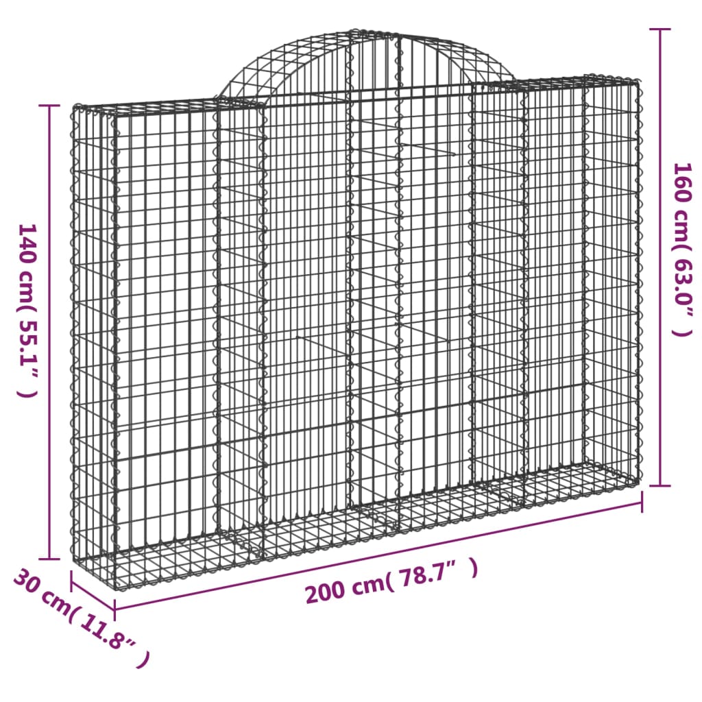 Coșuri gabion arcuite 4 buc, 200x30x140/160cm, fier galvanizat