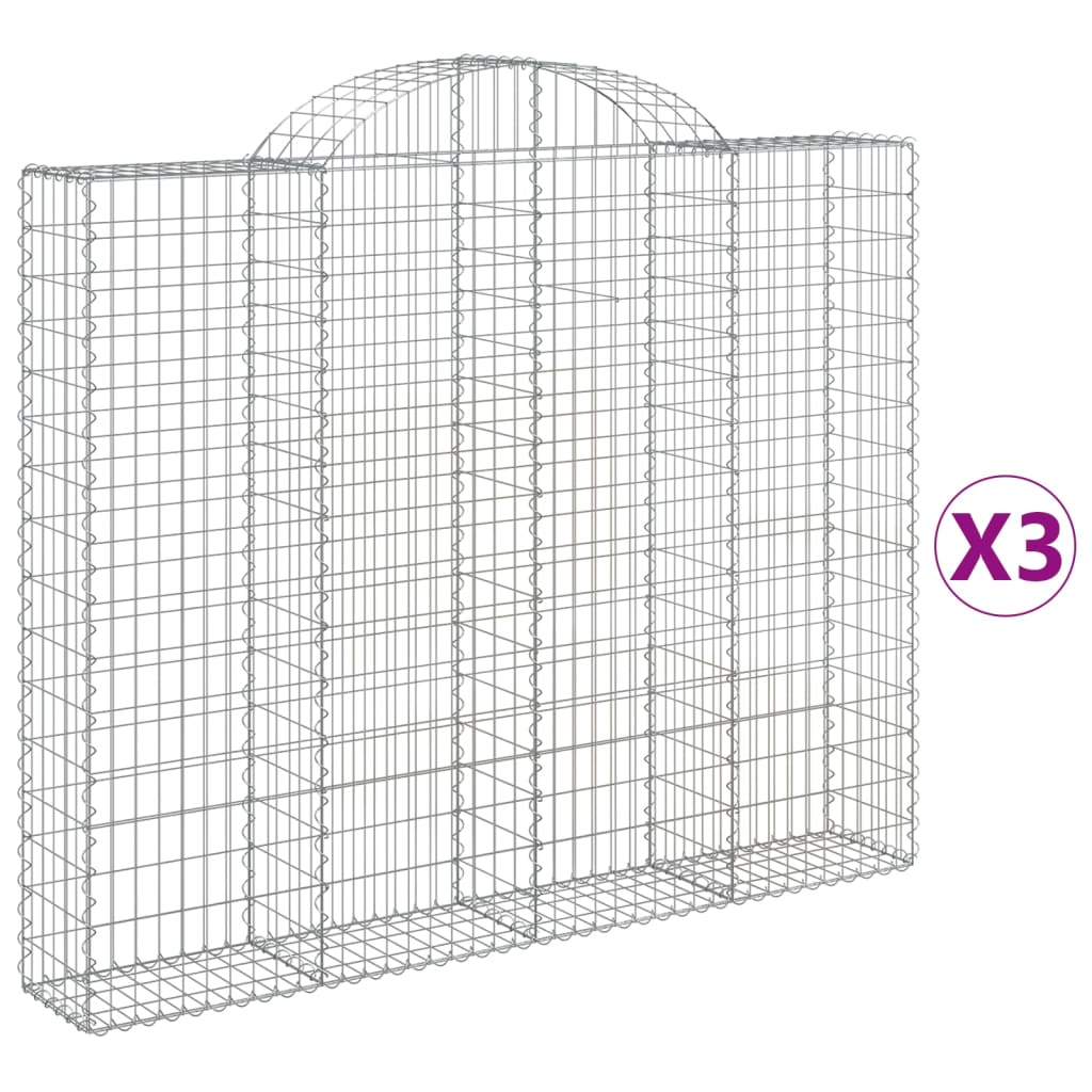 Coșuri gabion arcuite 3 buc, 200x30x160/180 cm, fier galvanizat