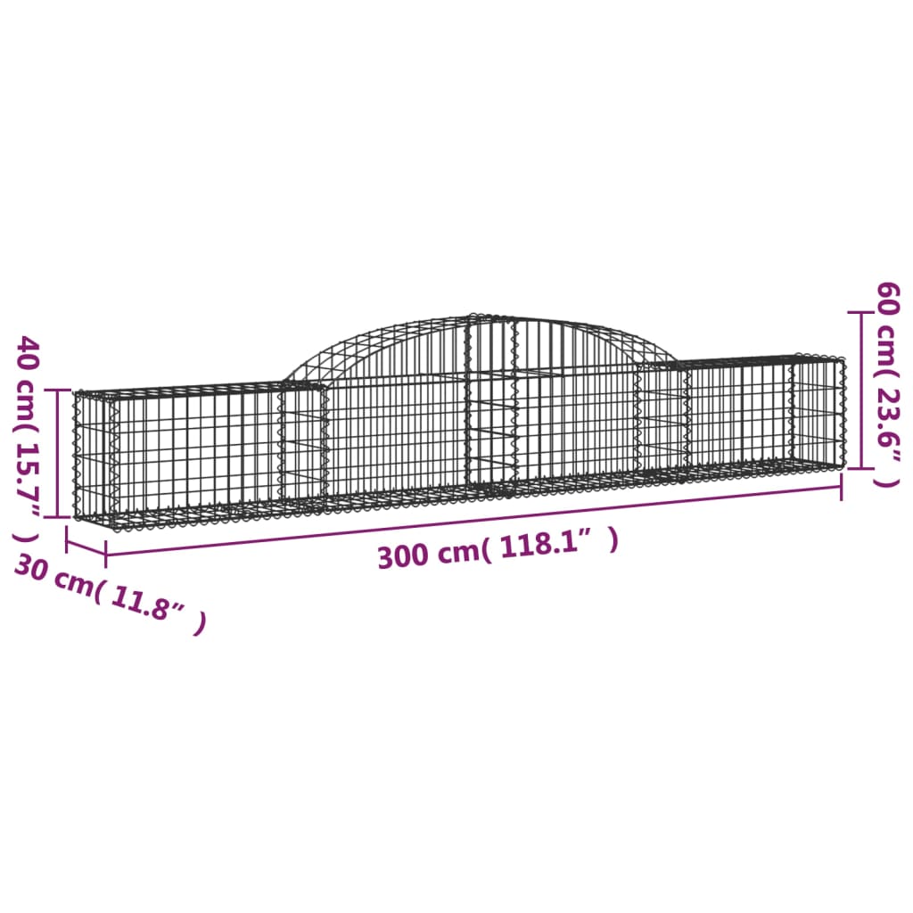 Coșuri gabion arcuite, 15 buc., 300x30x40/60cm, fier galvanizat