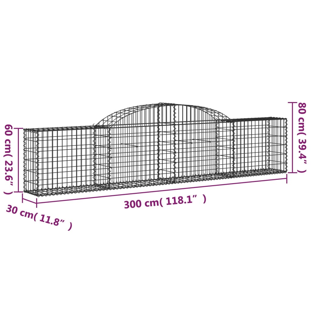 Coșuri gabion arcuite, 25 buc., 300x30x60/80cm, fier galvanizat