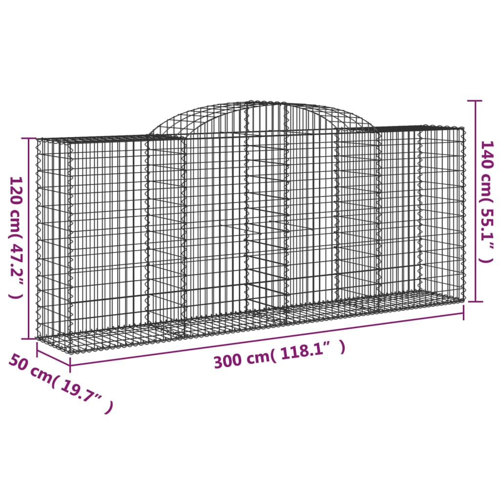 Coșuri gabion arcuite 17 buc. 300x50x120/140 cm fier galvanizat