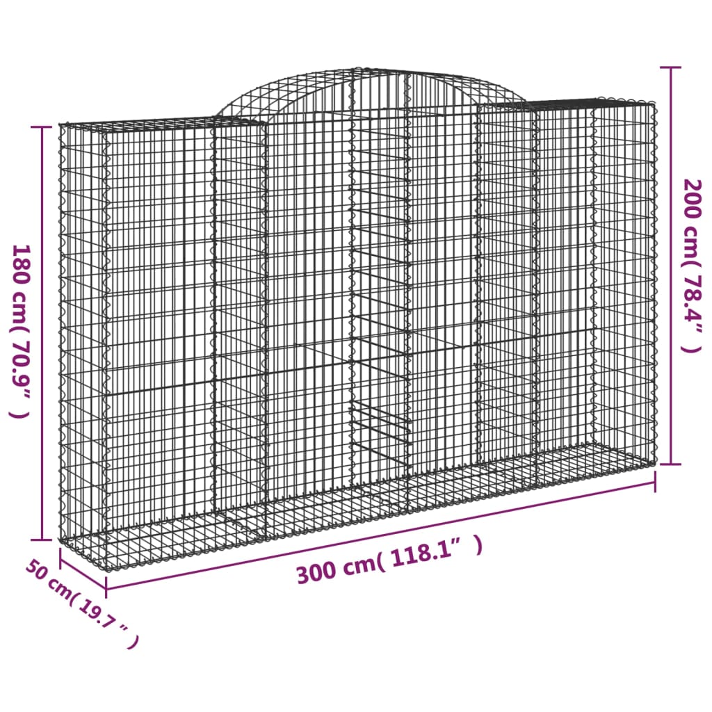 Coșuri gabion arcuite 7 buc, 300x50x180/200 cm, fier galvanizat